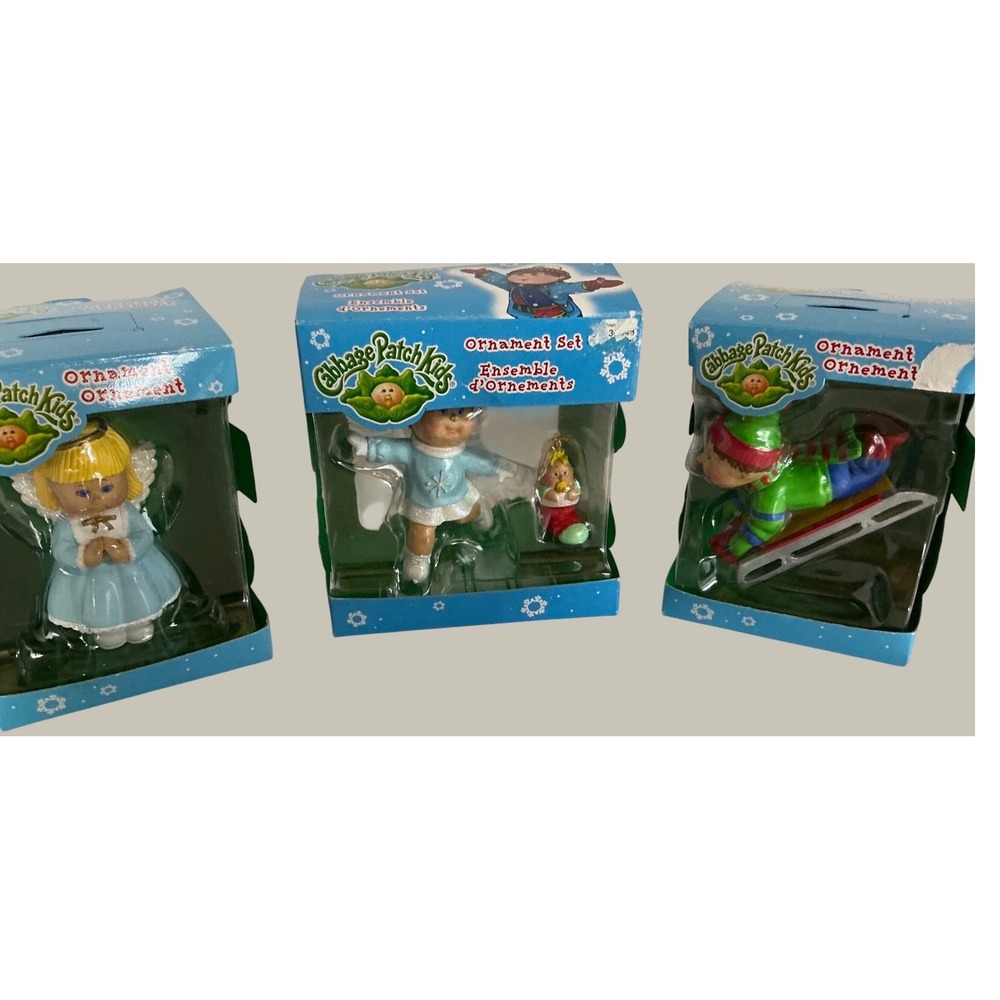 Cabbage Patch Kids Vintage Christmas Ornament Set Lot of 3 Angel Skater Sledder